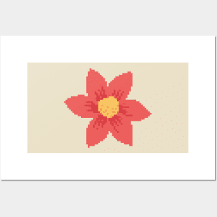 Red Flower Pixel Art Posters and Art